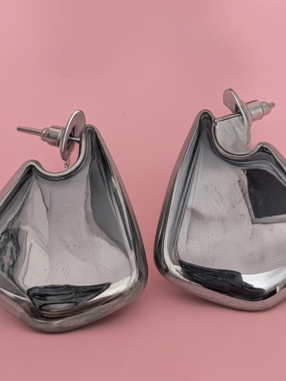 Women's Modern Sculptural Silver Tone Statement Earrings Jewelry Brand New
